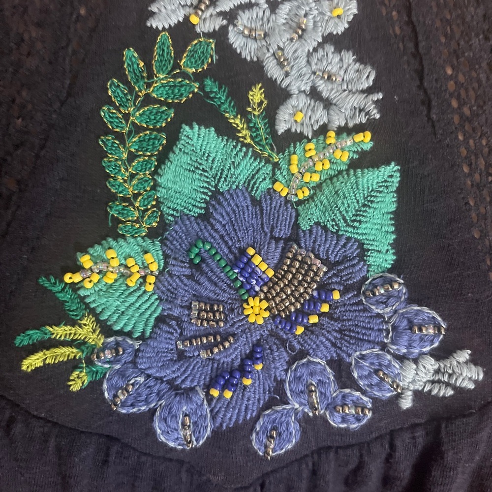 Free People Women’s Fast Times Navy Too with Floral Embroidery and Beading - Picture 9 of 15